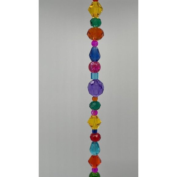 Beaded Suncatcher Bright Multicolored Pink Crystal Prism Hanging Patio Decor - Picture 5 of 9